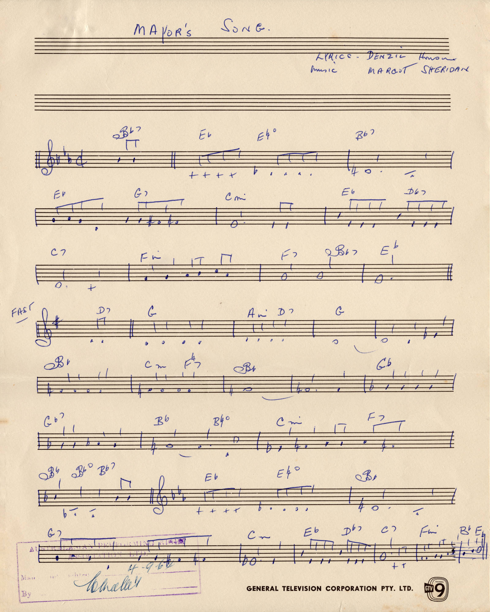music score of “Mayor of Tiefencastle” song