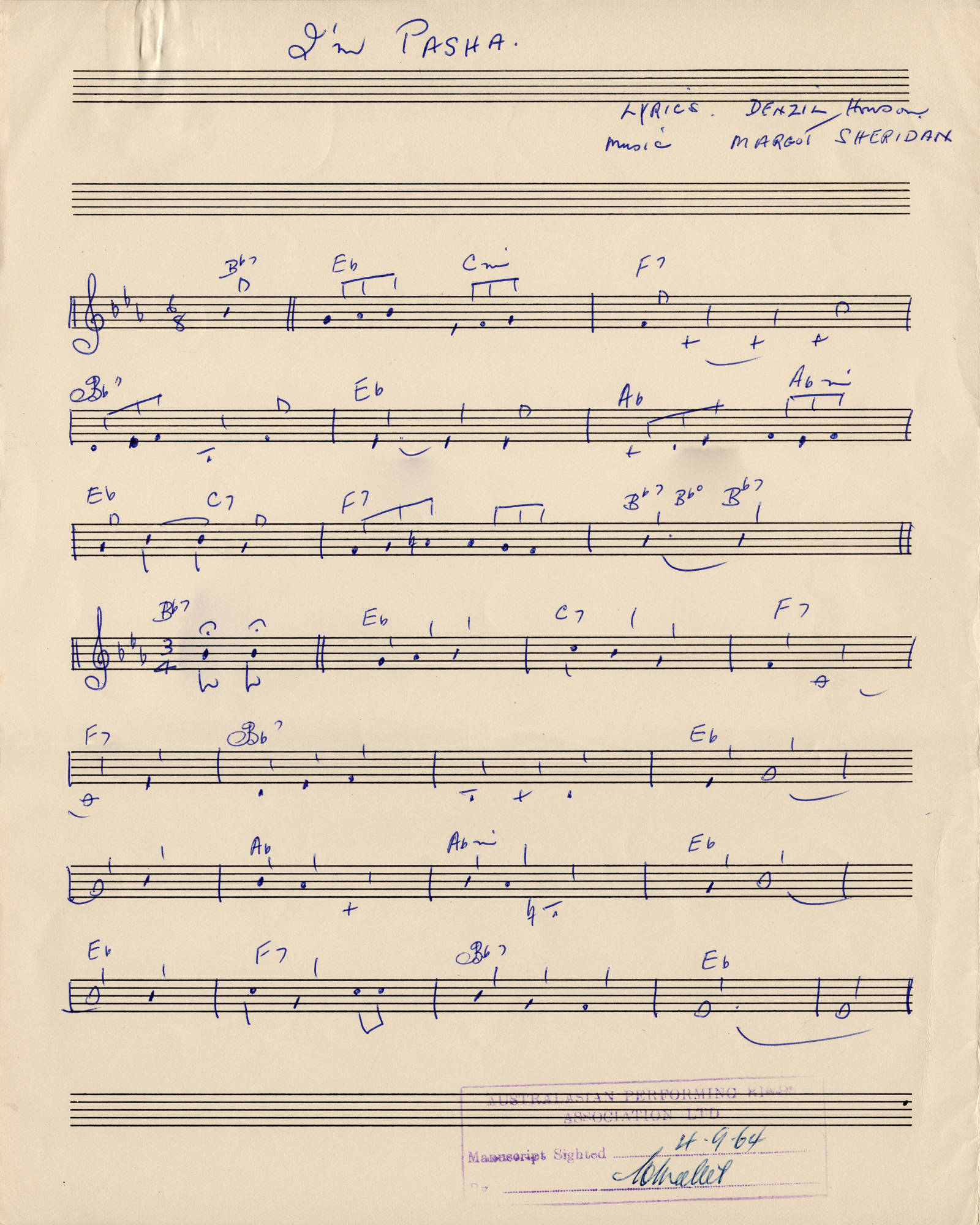 music score of “Pasha the Dasher” song