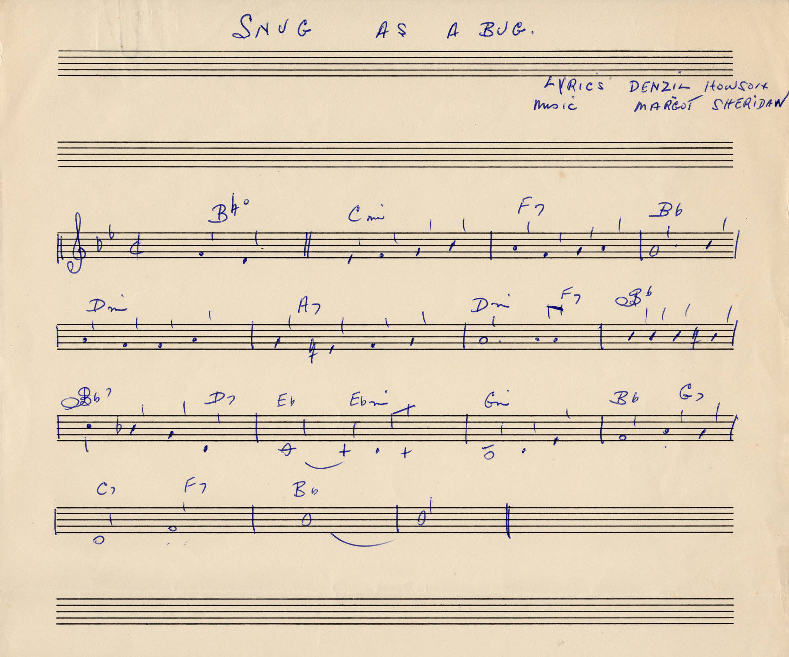 music score of “Snug as a Bug in a Persian Rug” song