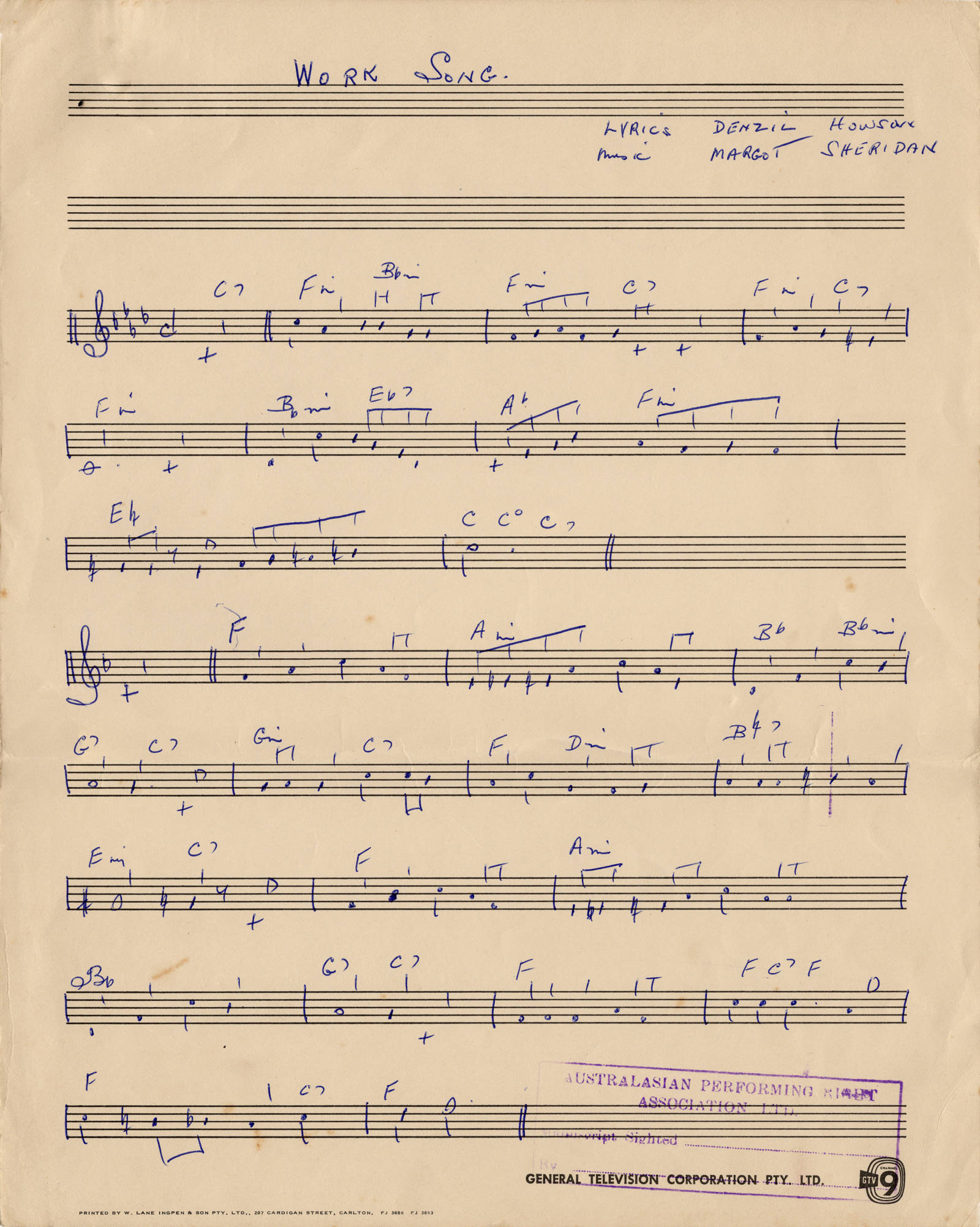 music score of “Work Song” song